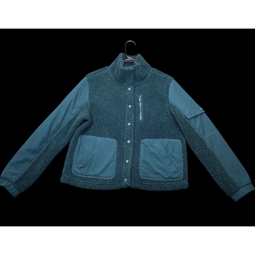 FLX Womens Teal Sherpa Jacket With Snap Closures & Pockets Size Medium